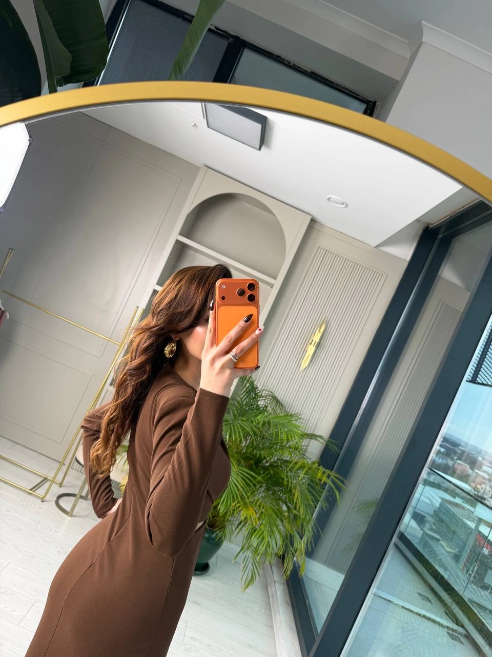 Kahverengi%20Bel%20Detay%20Zara%20Model%20Krep%20Kumaş%20Elbise