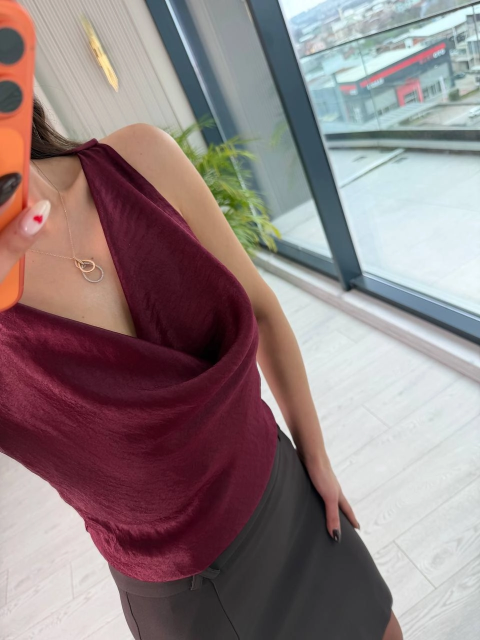Bordo%20Lüks%20Kalite%20Degaje%20Yaka%20Kolsuz%20Bluz