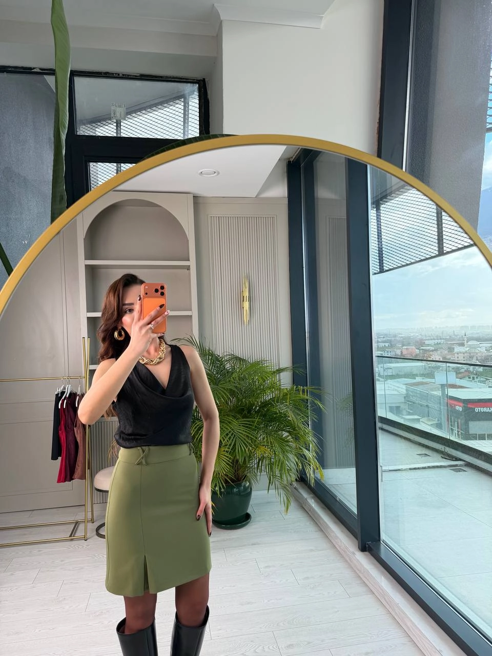 Haki%20Double%20Atlas%20Kumaş%20Korsajlı%20Etek