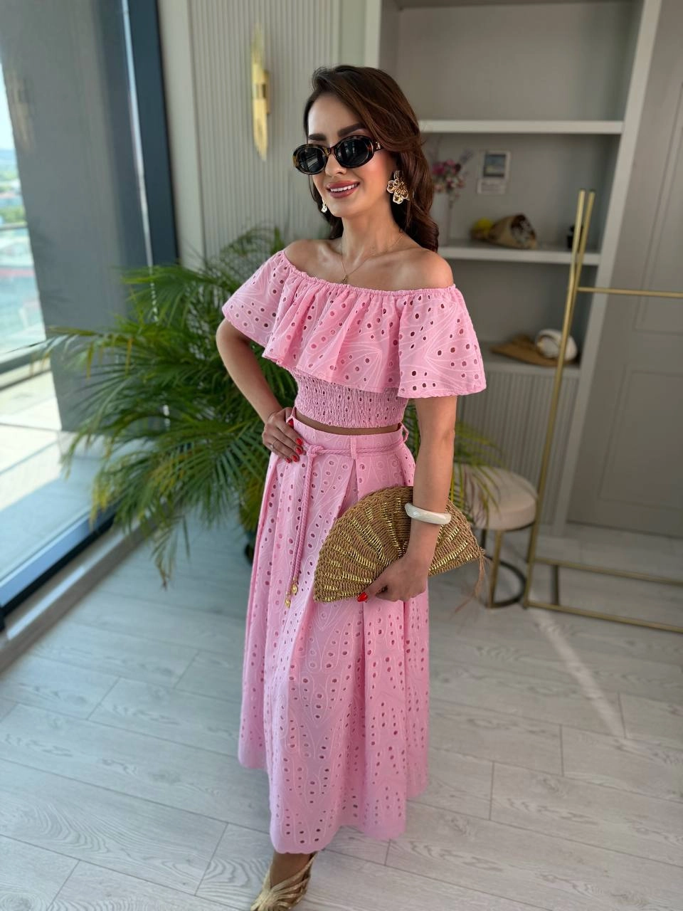 Pembe%20Astarlı%20%100%20Pamuklu%20Lüks%20Kalite%20Fisto%20Etek%20Bluz%20Takım