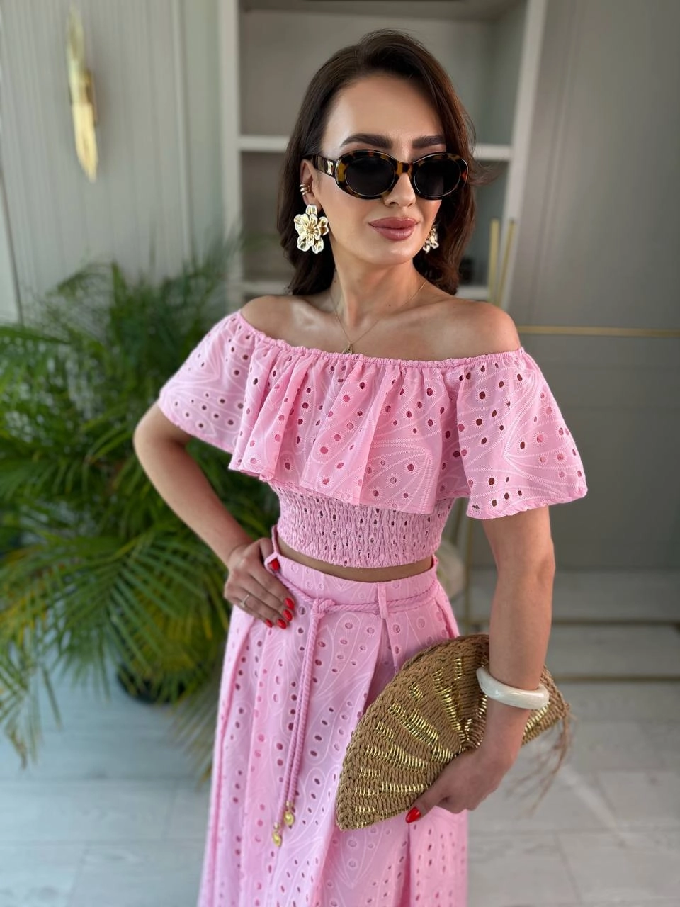Pembe%20Astarlı%20%100%20Pamuklu%20Lüks%20Kalite%20Fisto%20Etek%20Bluz%20Takım