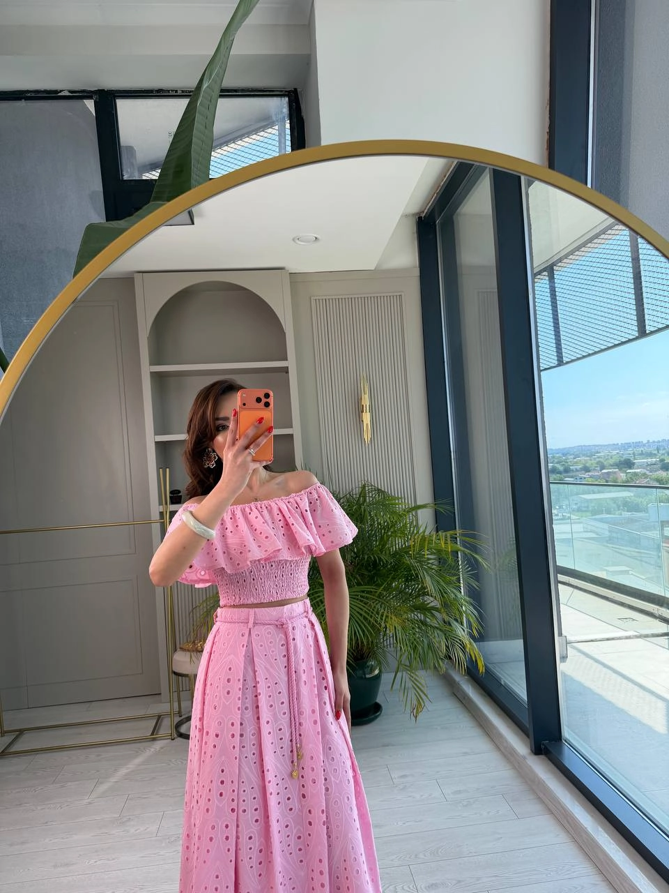 Pembe%20Astarlı%20%100%20Pamuklu%20Lüks%20Kalite%20Fisto%20Etek%20Bluz%20Takım