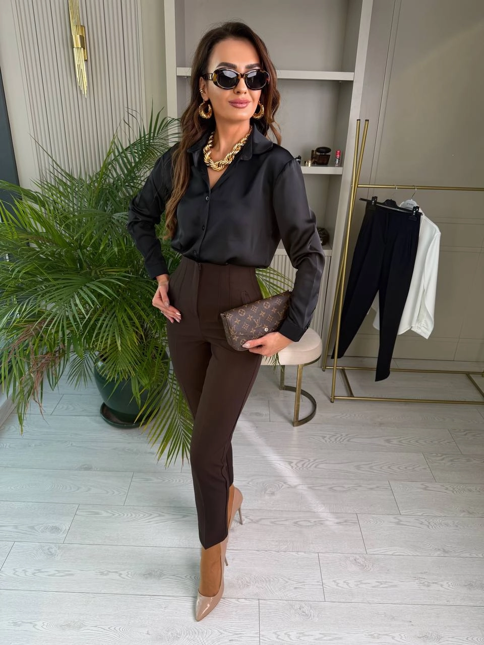 Kahverengi%20Yüksek%20Bel%20Zara%20Kumaş%20Pantolon