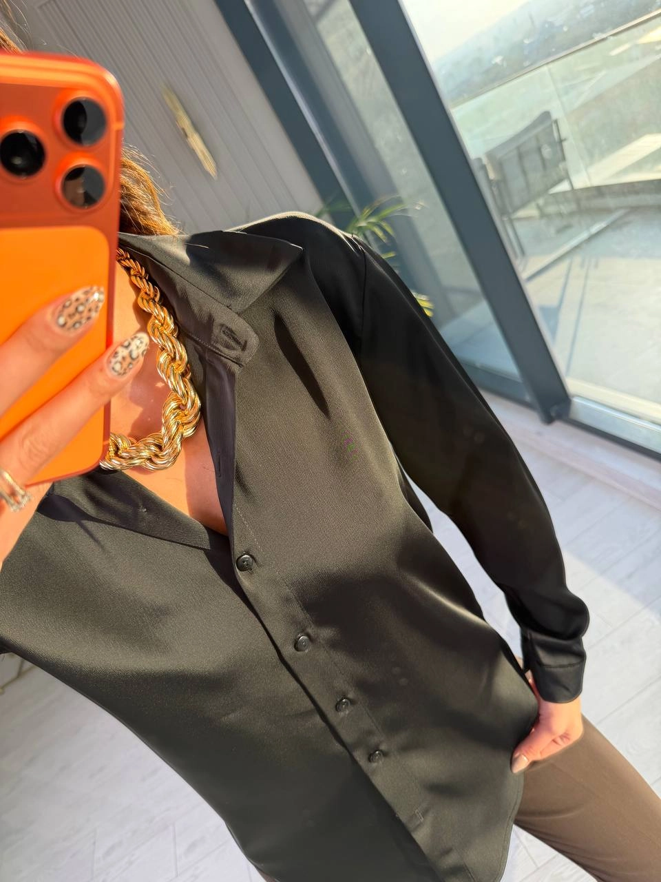 Siyah%20Tok%20Saten%20Zara%20Model%20Gömlek