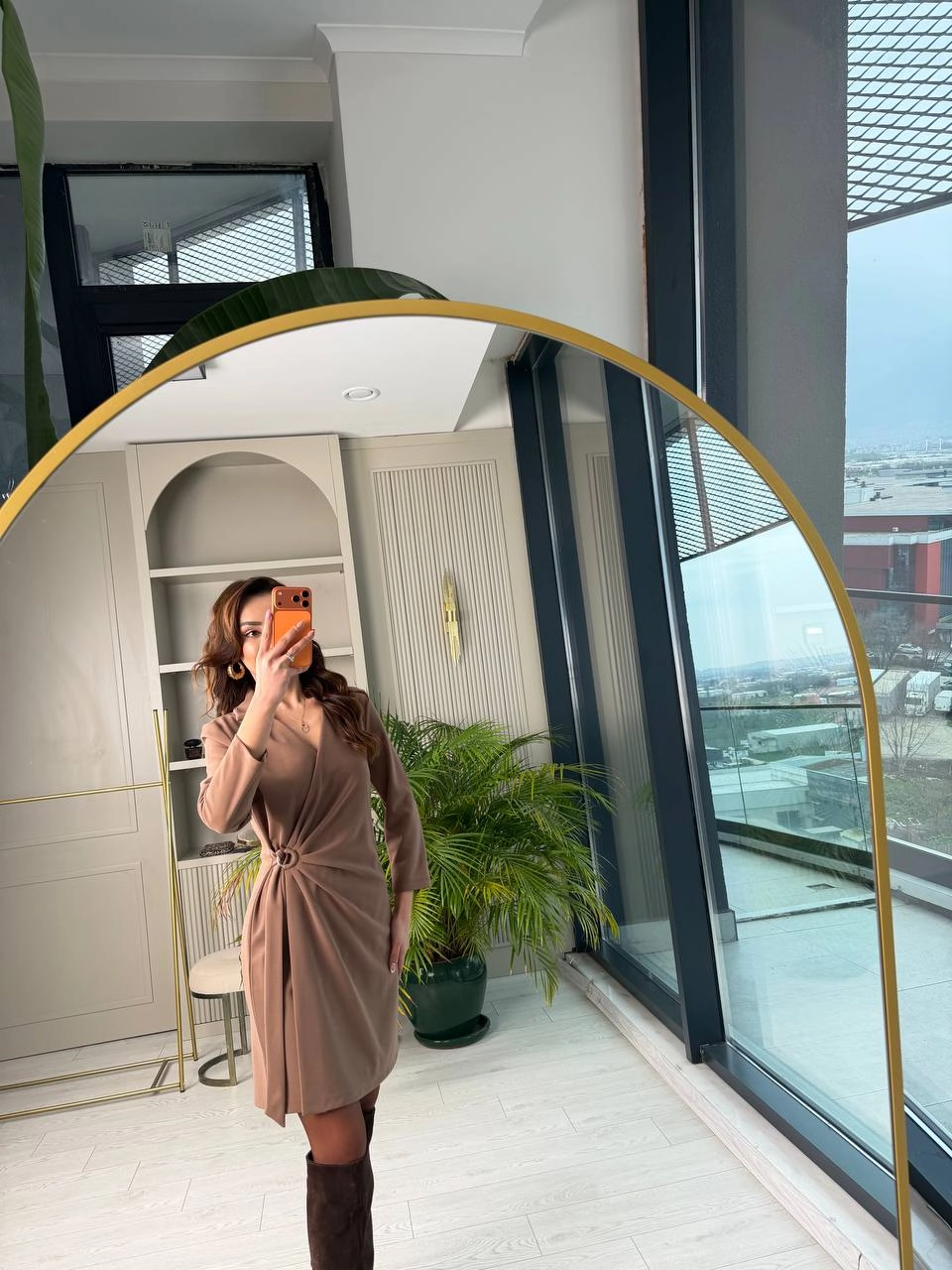 Vizon%20Kruvaze%20Bel%20Detaylı%20Double%20Krep%20Kumaş%20Elbise