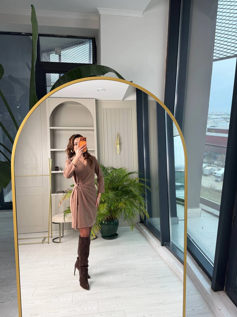 Vizon%20Kruvaze%20Bel%20Detaylı%20Double%20Krep%20Kumaş%20Elbise