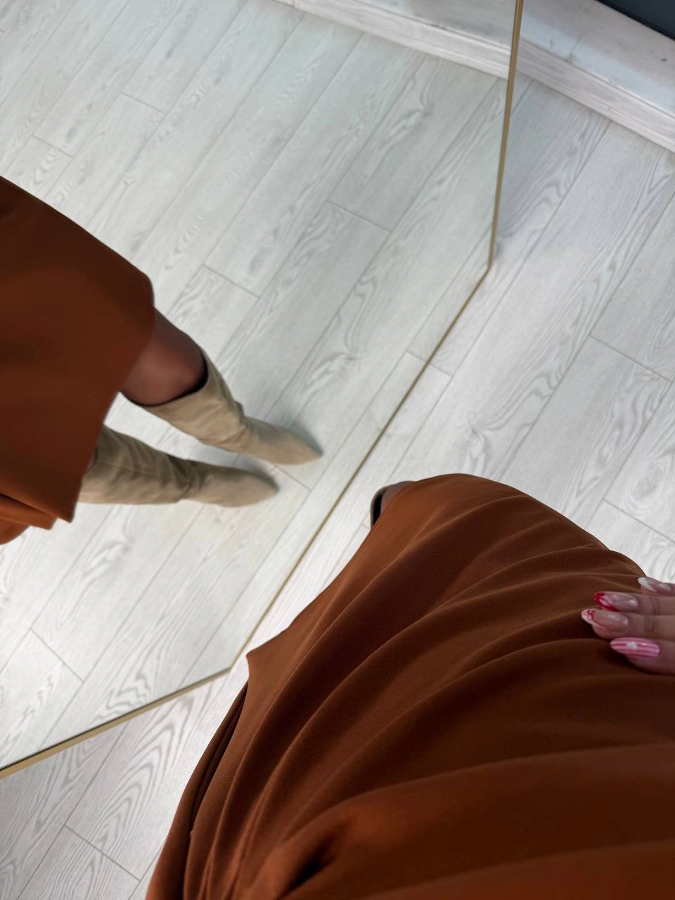 Tarçın%20Taba%20Kruvaze%20Bel%20Detaylı%20Double%20Krep%20Kumaş%20Elbise