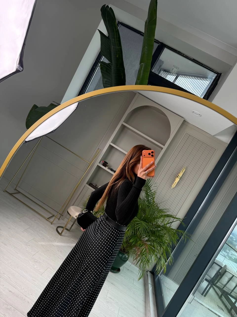 Siyah%20Puantiye%20Desenli%20Beli%20Lastikli%20Tok%20Pamuklu%20Saten%20Etek