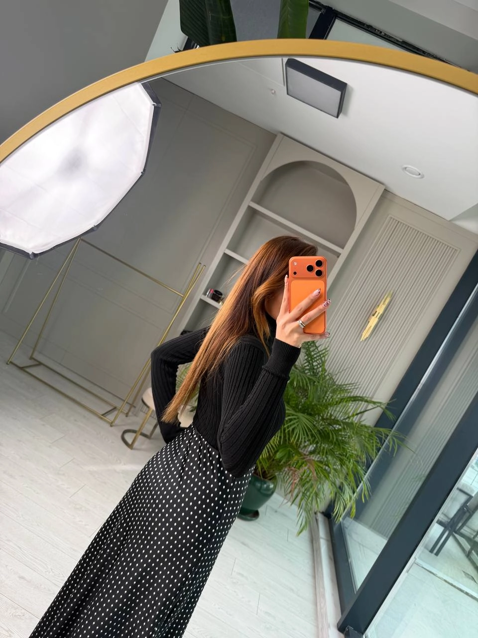 Siyah%20Puantiye%20Desenli%20Beli%20Lastikli%20Tok%20Pamuklu%20Saten%20Etek