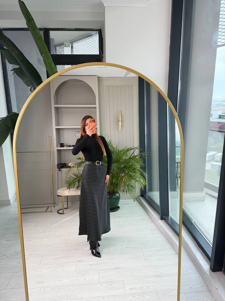 Siyah%20Puantiye%20Desenli%20Beli%20Lastikli%20Tok%20Pamuklu%20Saten%20Etek