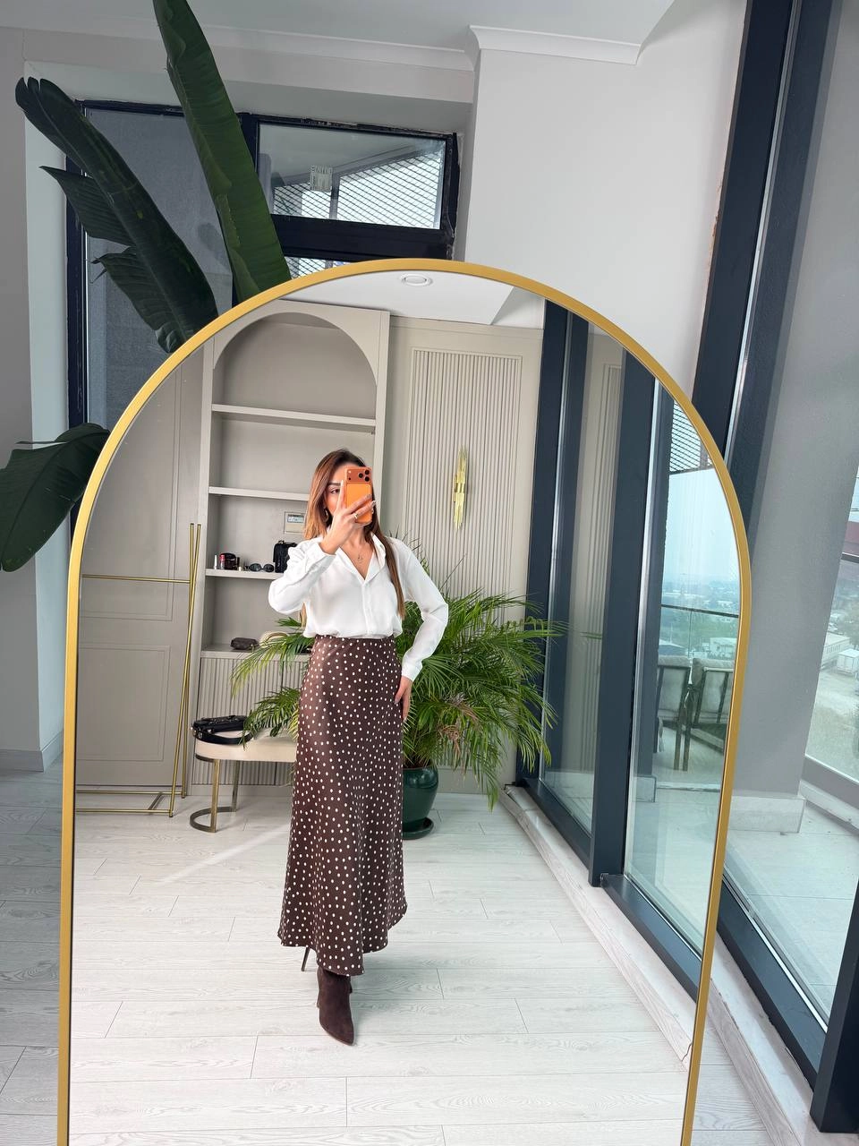 Kahverengi%20Puantiye%20Desenli%20Beli%20Lastikli%20Tok%20Pamuklu%20Saten%20Etek