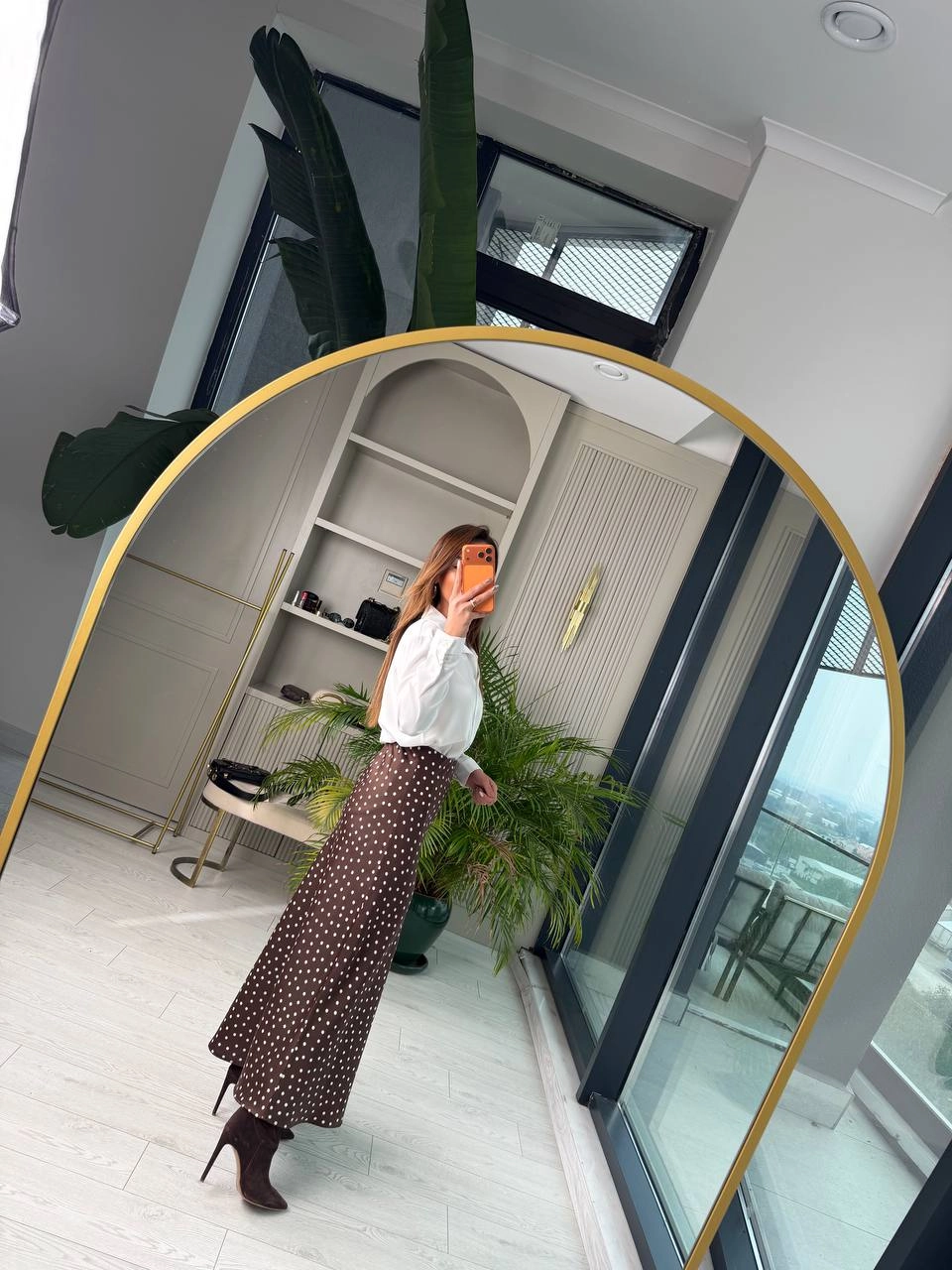 Kahverengi%20Puantiye%20Desenli%20Beli%20Lastikli%20Tok%20Pamuklu%20Saten%20Etek