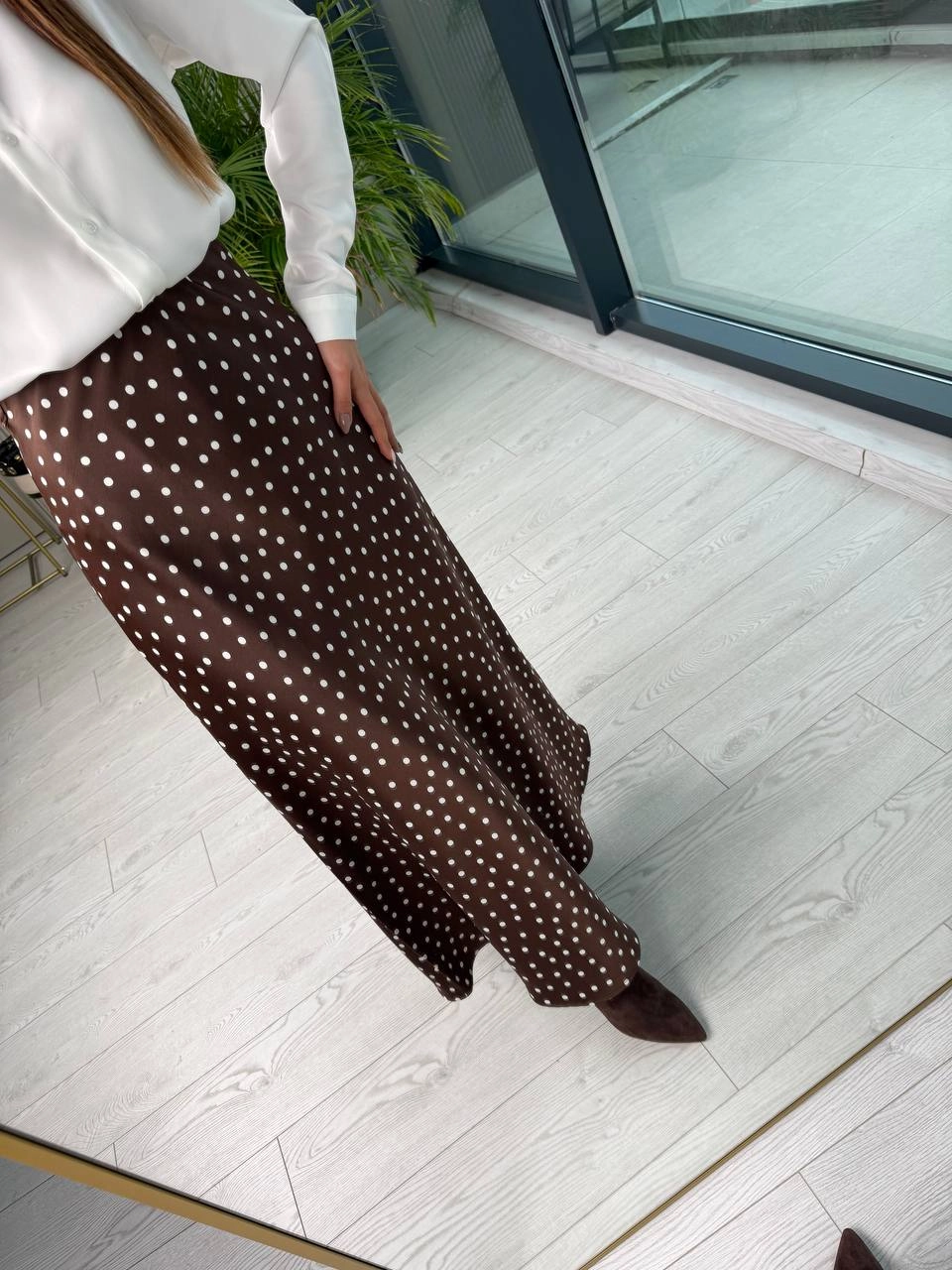 Kahverengi%20Puantiye%20Desenli%20Beli%20Lastikli%20Tok%20Pamuklu%20Saten%20Etek