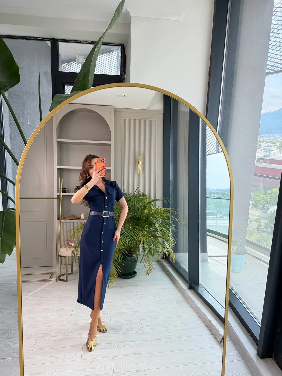 Lacivert%20Kemerli%20Zara%20Model%20Double%20Kumaş%20Elbise