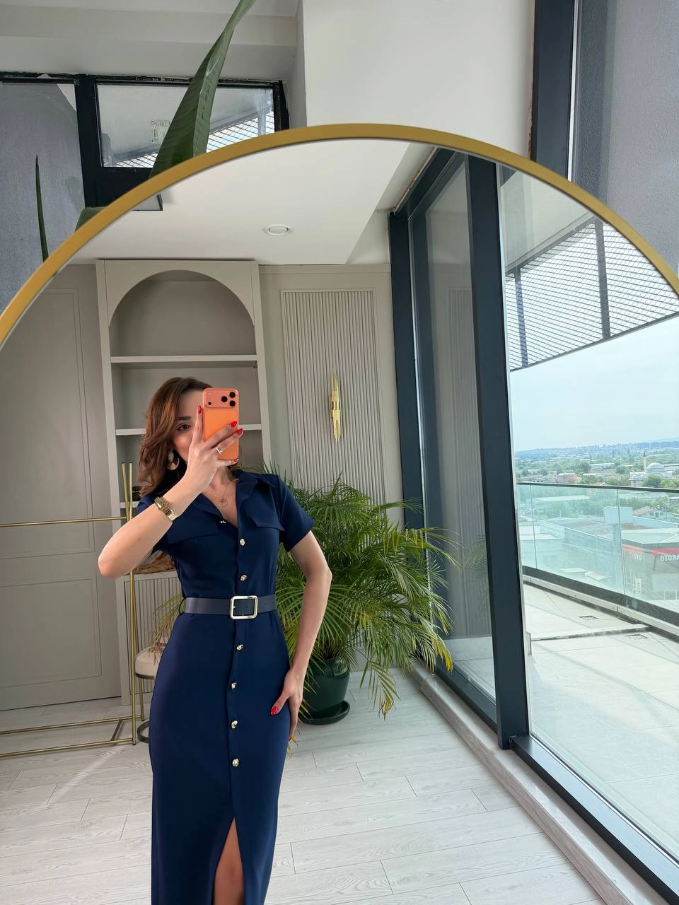 Lacivert%20Kemerli%20Zara%20Model%20Double%20Kumaş%20Elbise