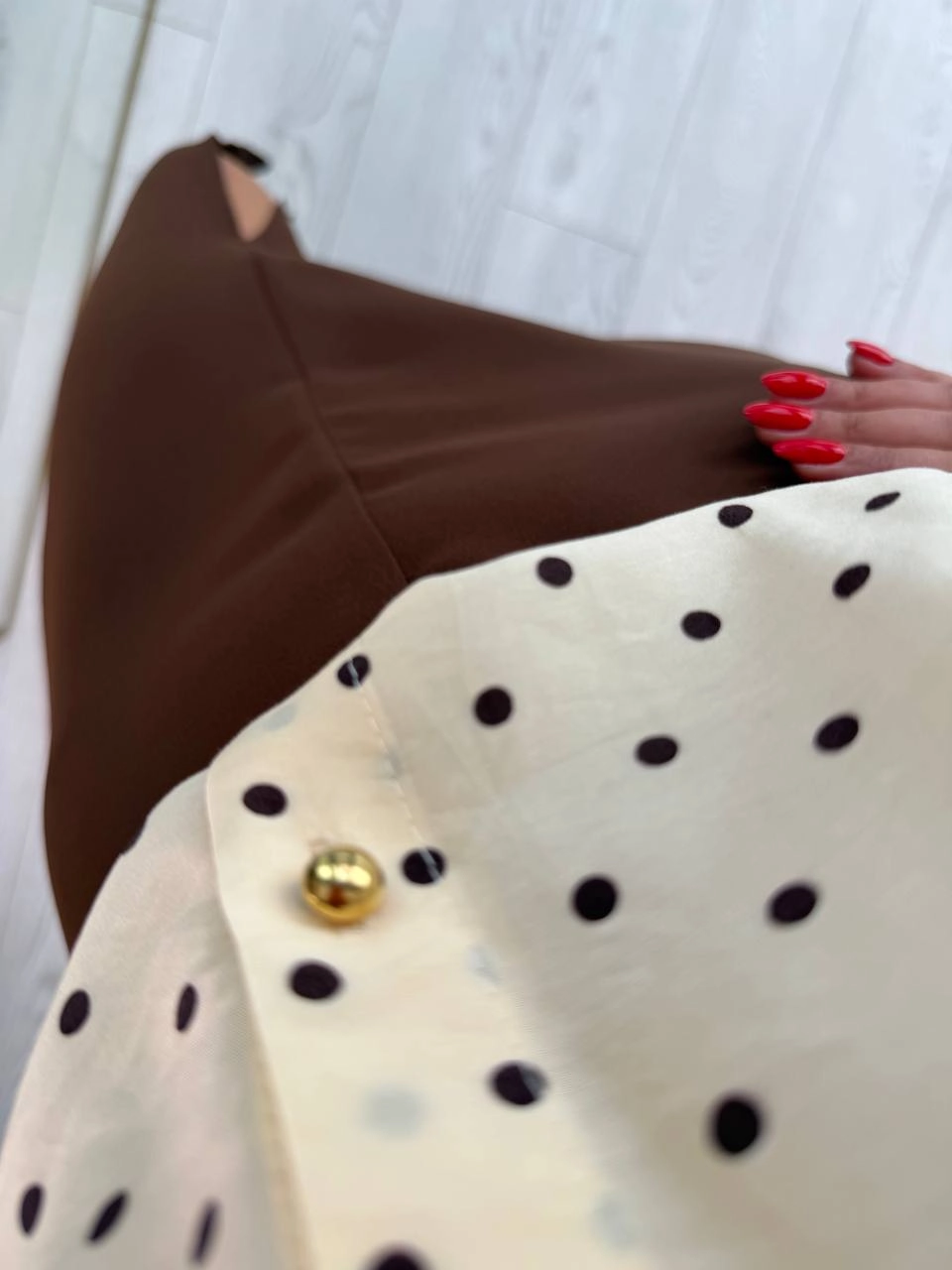 Kahverengi%20Kemerli%20Zara%20Model%20Puantiyeli%20Elbise