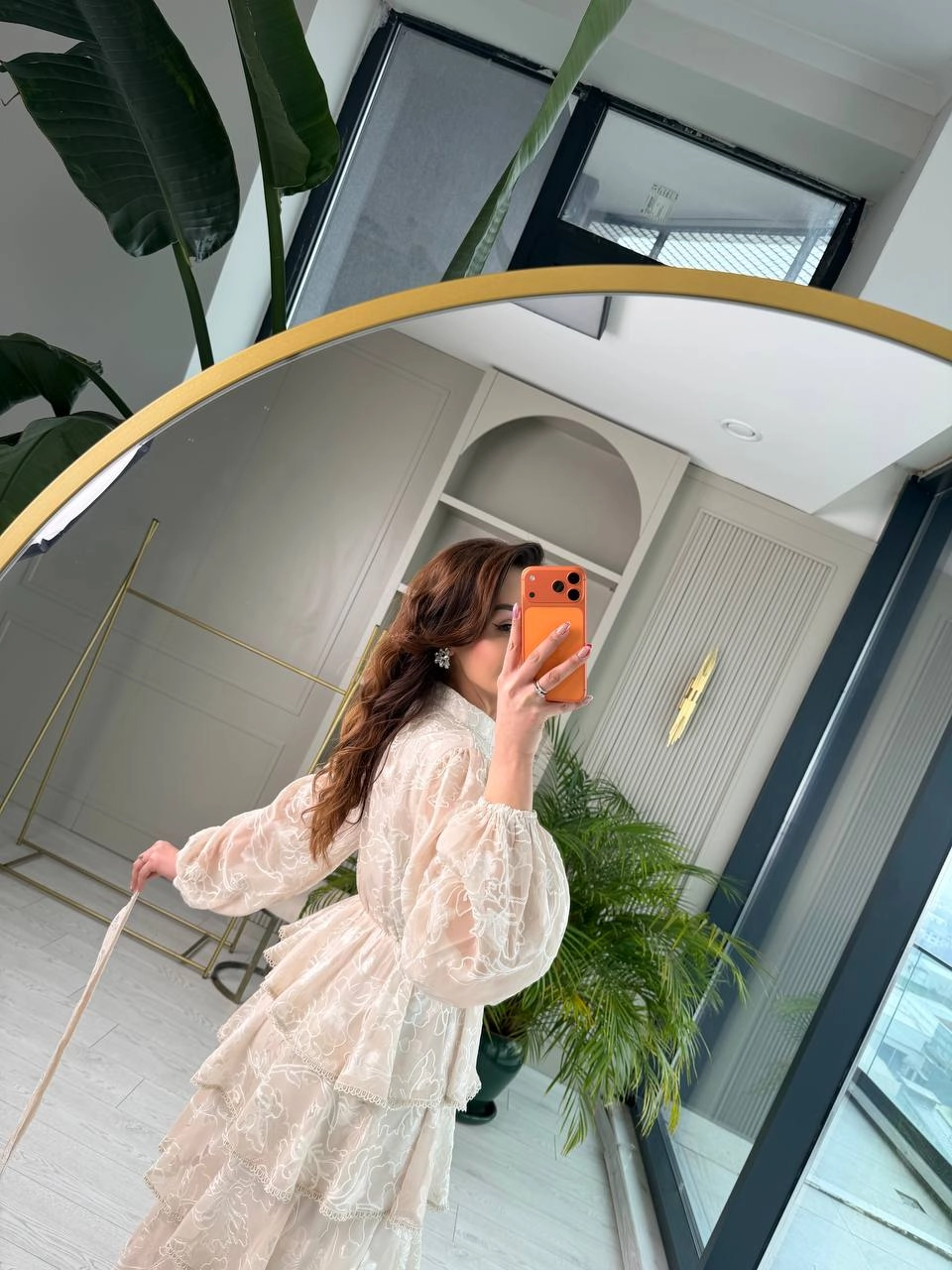 Tasarım%20Bej%20Eteği%20Kat%20Kat%20Astarlı%20Elbise