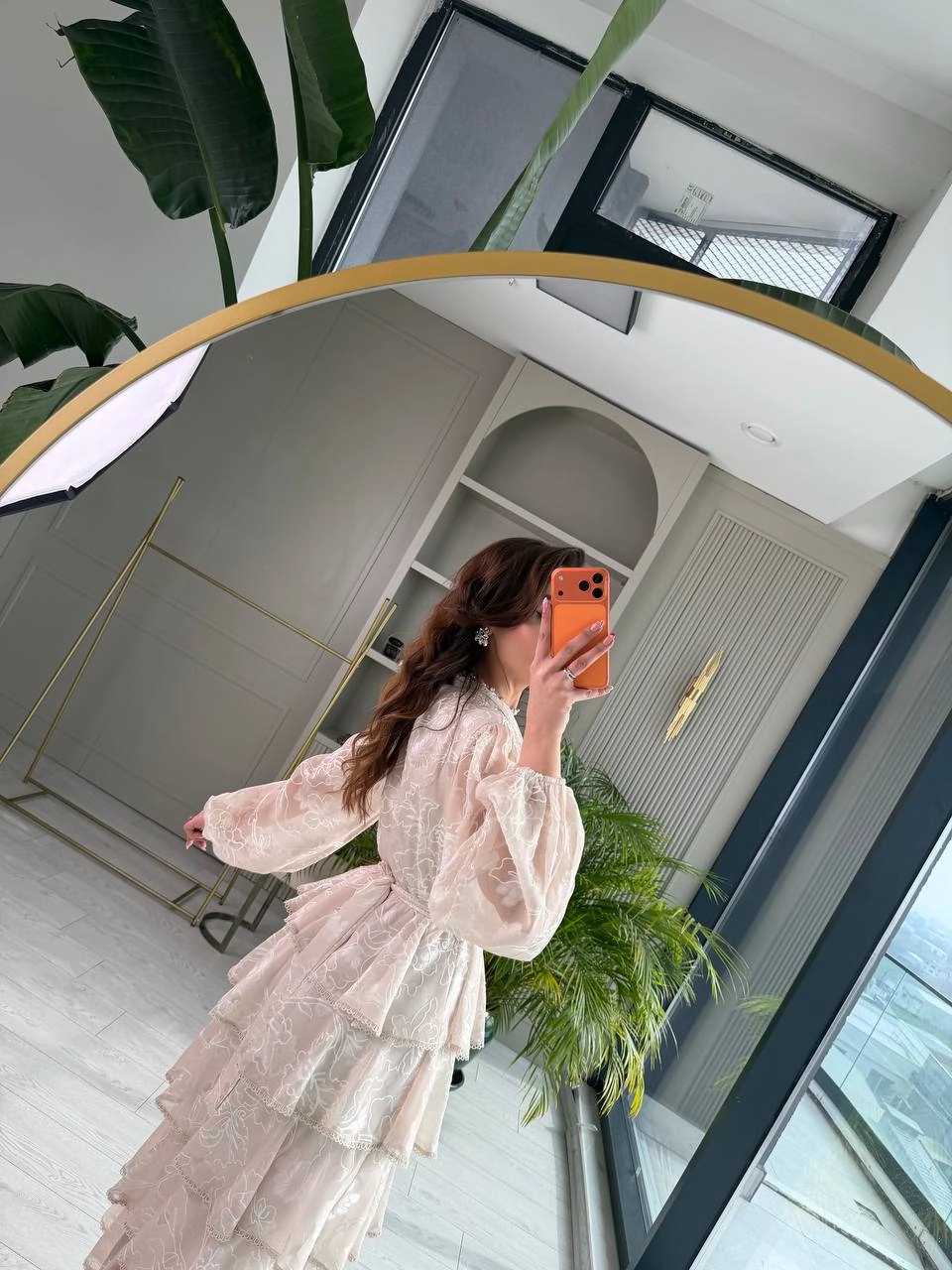 Tasarım%20Bej%20Eteği%20Kat%20Kat%20Astarlı%20Elbise