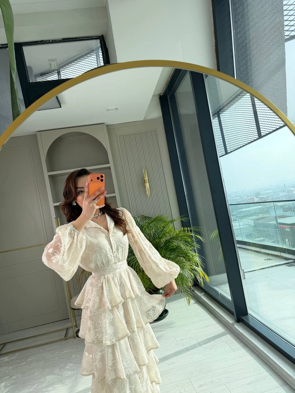 Tasarım%20Bej%20Eteği%20Kat%20Kat%20Astarlı%20Elbise