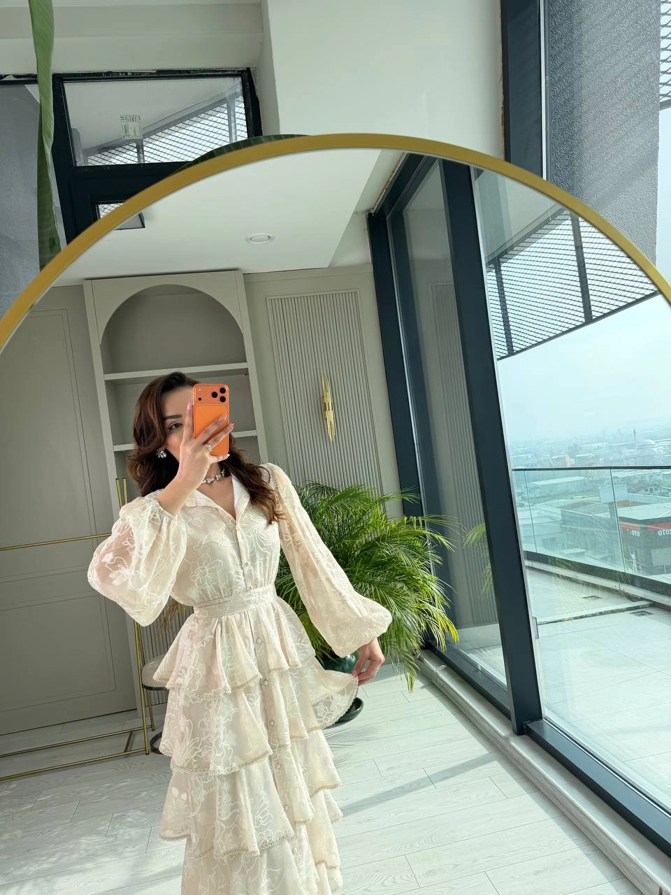 Tasarım%20Bej%20Eteği%20Kat%20Kat%20Astarlı%20Elbise