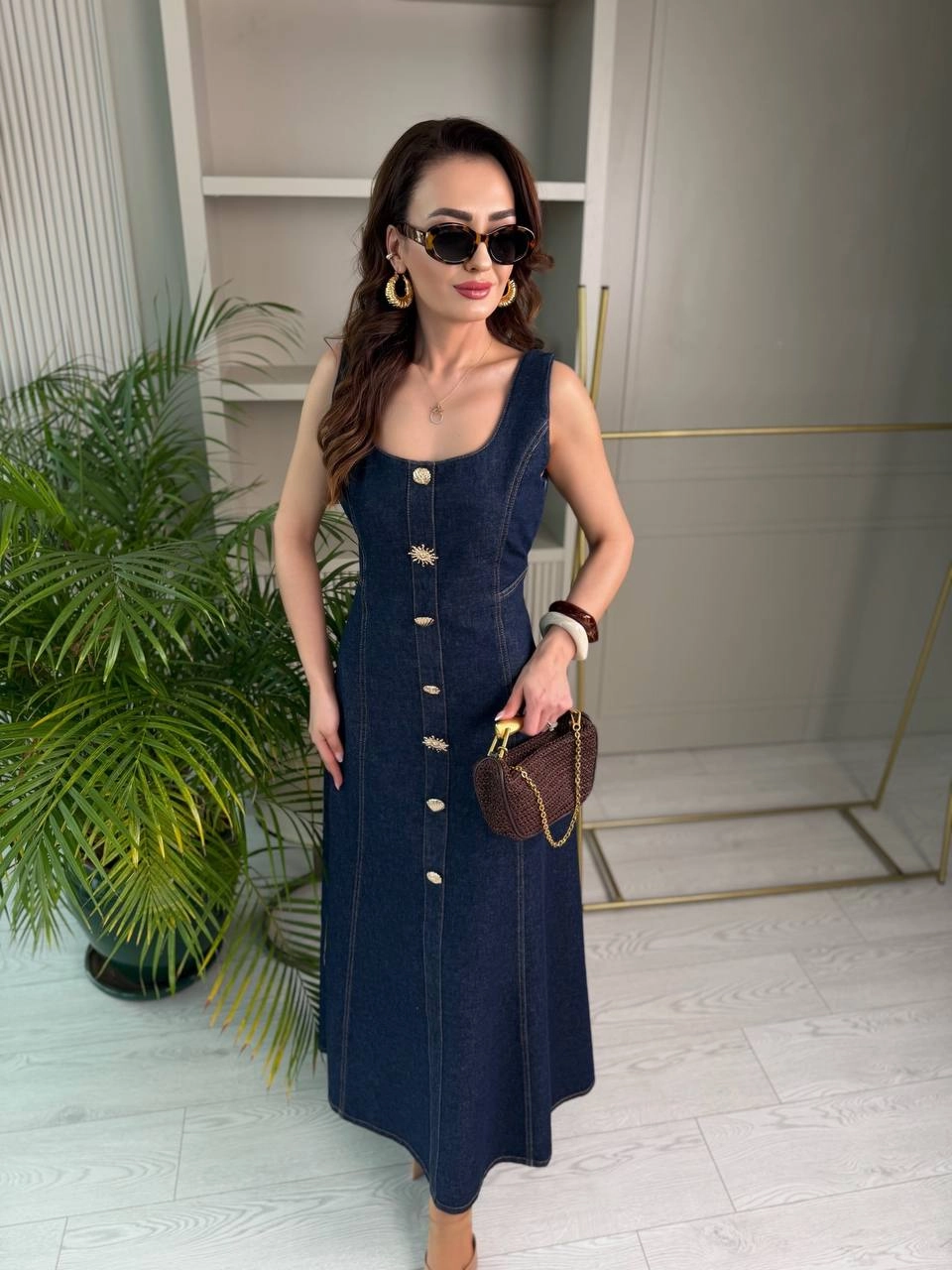 Tasarım%20Düğmeli%20Çan%20Kesim%20Premium%20Jean%20Elbise