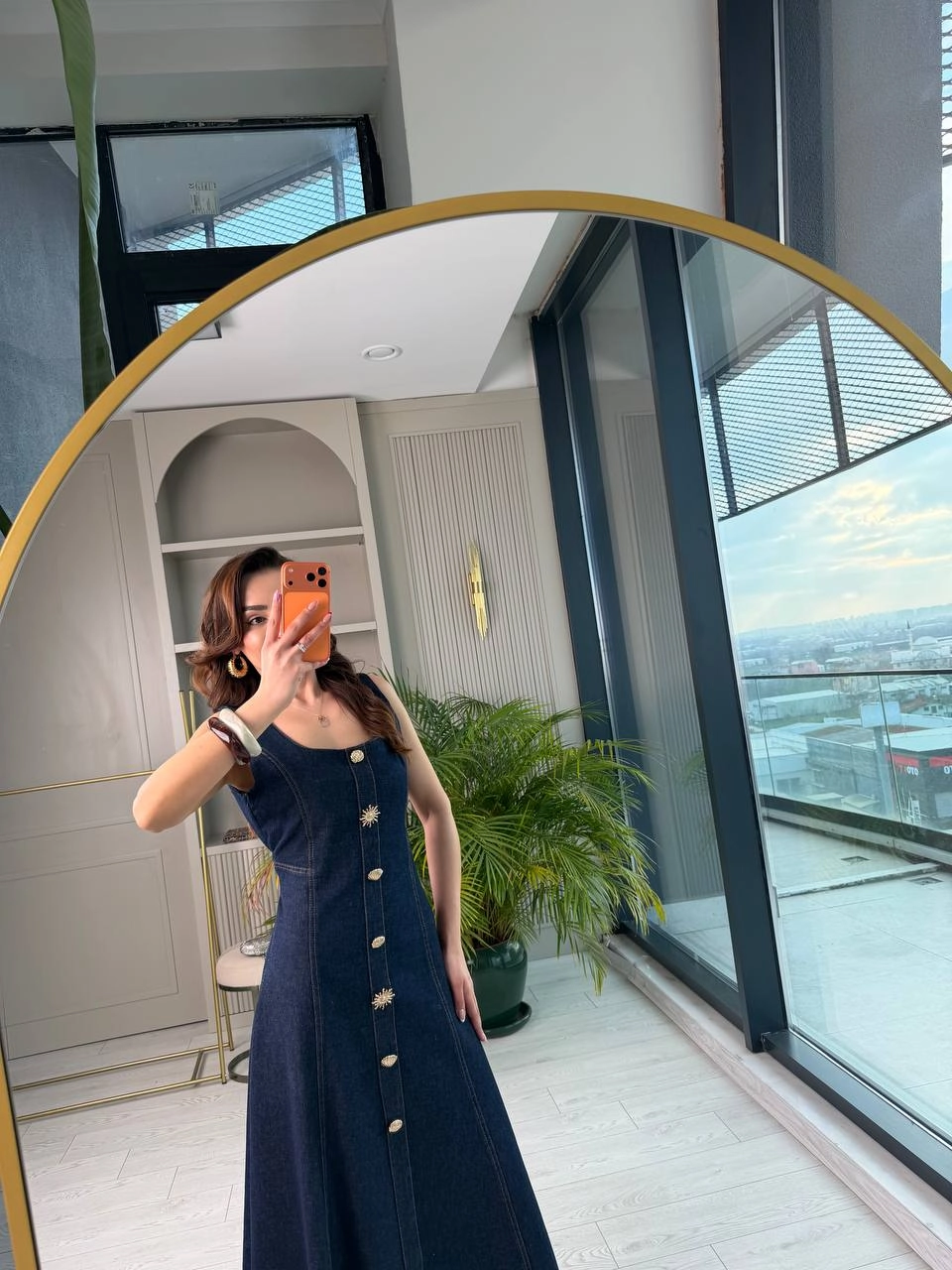 Tasarım%20Düğmeli%20Çan%20Kesim%20Premium%20Jean%20Elbise