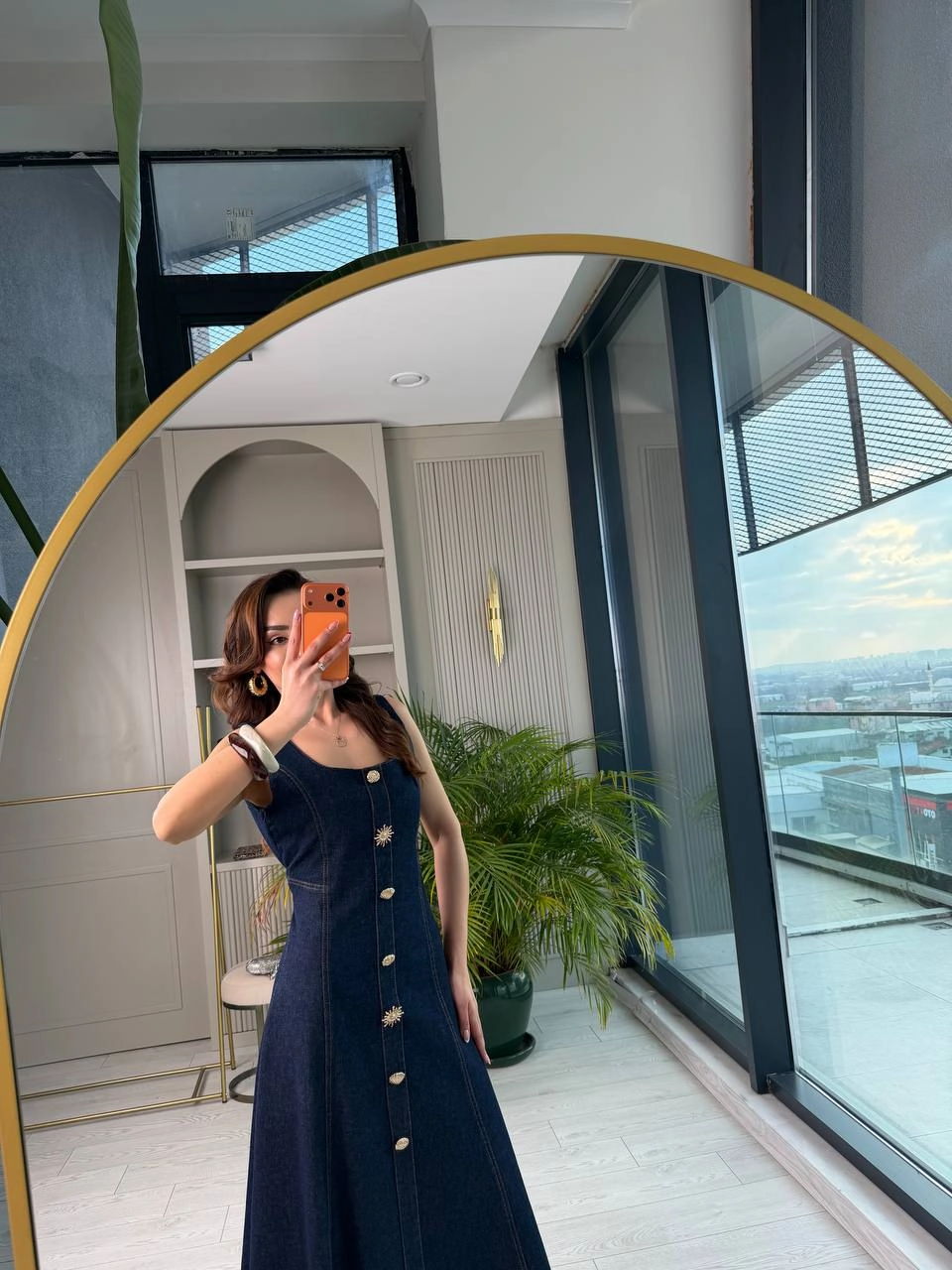 Tasarım%20Düğmeli%20Çan%20Kesim%20Premium%20Jean%20Elbise