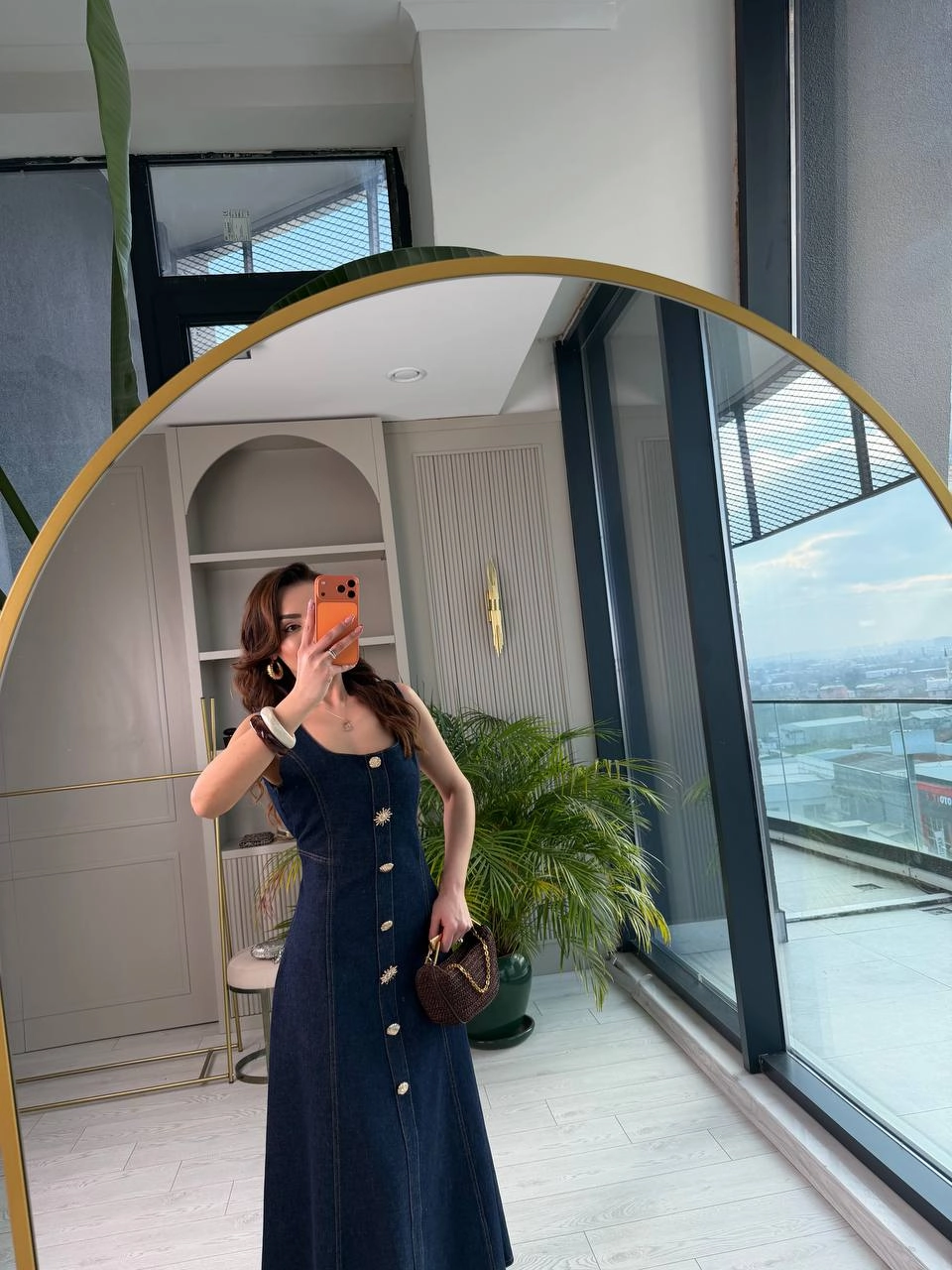 Tasarım%20Düğmeli%20Çan%20Kesim%20Premium%20Jean%20Elbise