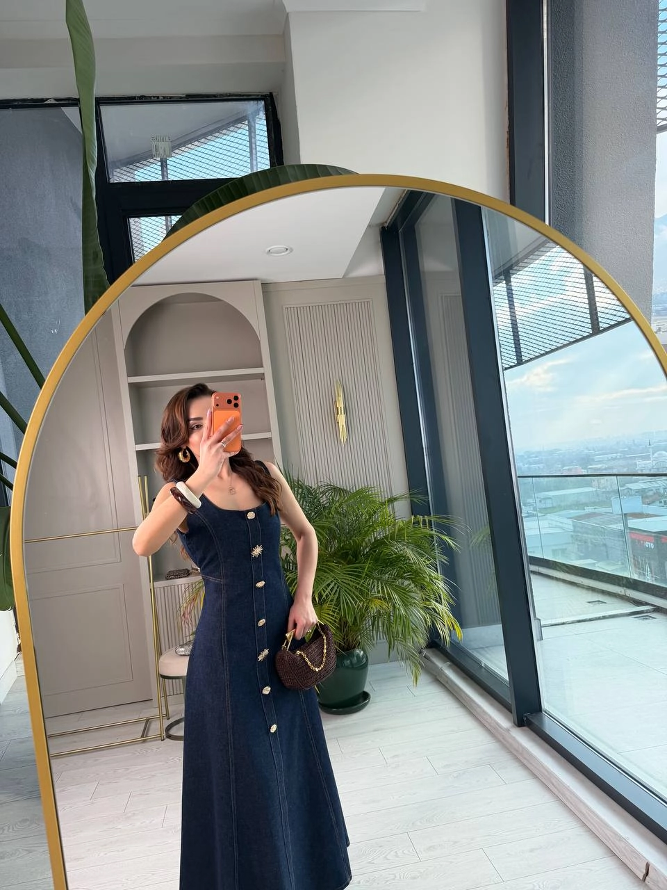 Tasarım%20Düğmeli%20Çan%20Kesim%20Premium%20Jean%20Elbise