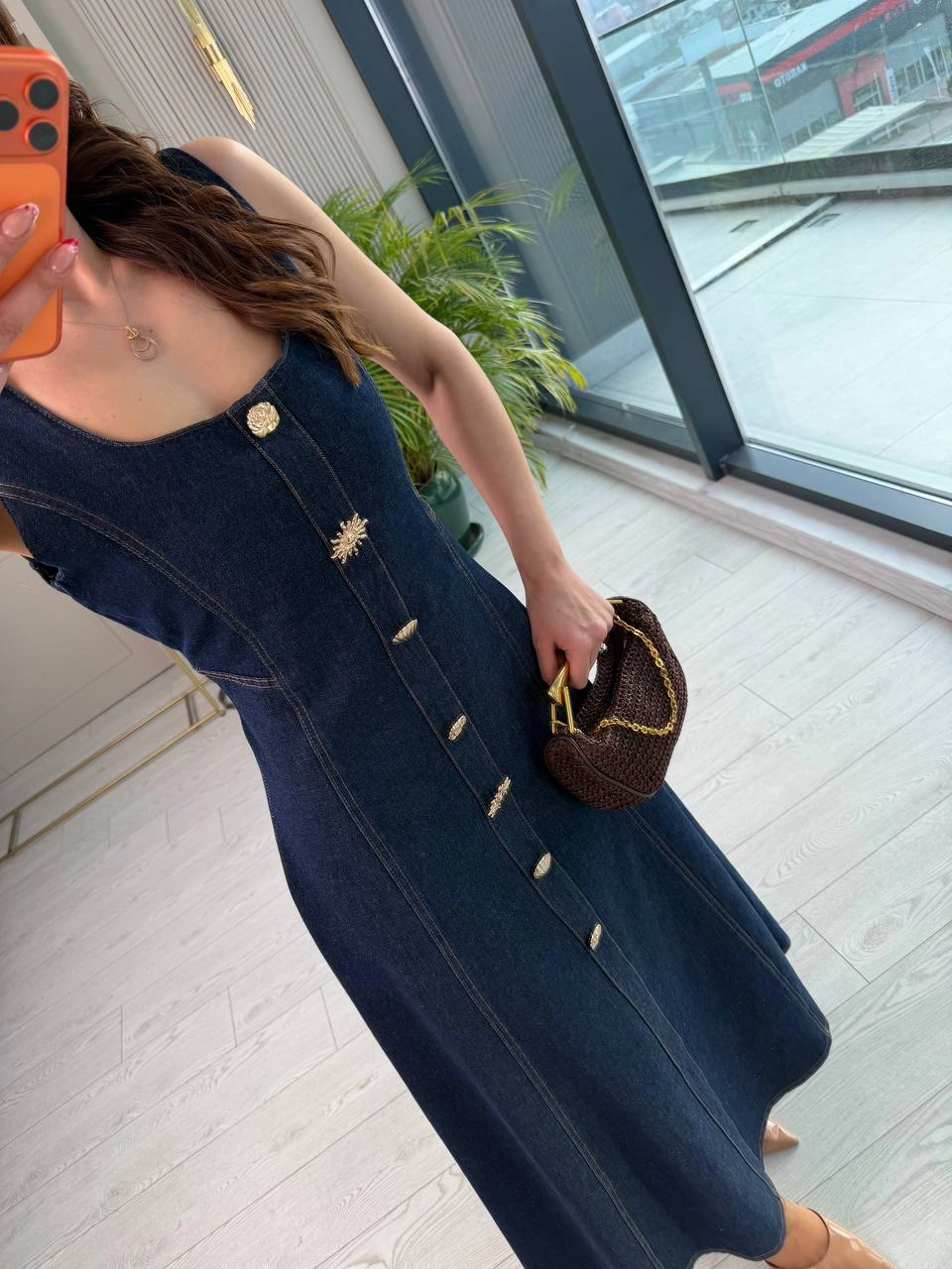 Tasarım%20Düğmeli%20Çan%20Kesim%20Premium%20Jean%20Elbise