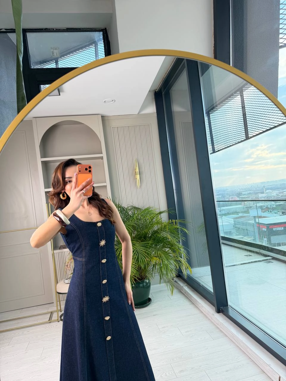 Tasarım%20Düğmeli%20Çan%20Kesim%20Premium%20Jean%20Elbise