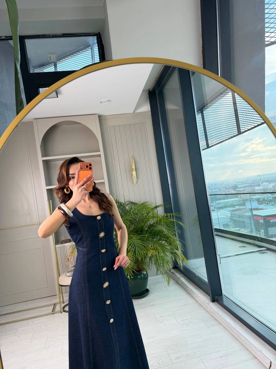 Tasarım%20Düğmeli%20Çan%20Kesim%20Premium%20Jean%20Elbise