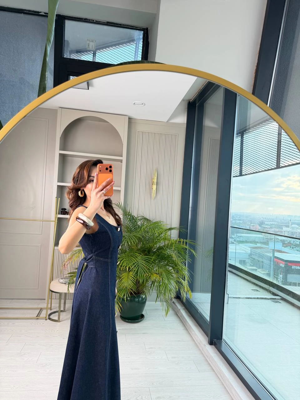 Tasarım%20Düğmeli%20Çan%20Kesim%20Premium%20Jean%20Elbise