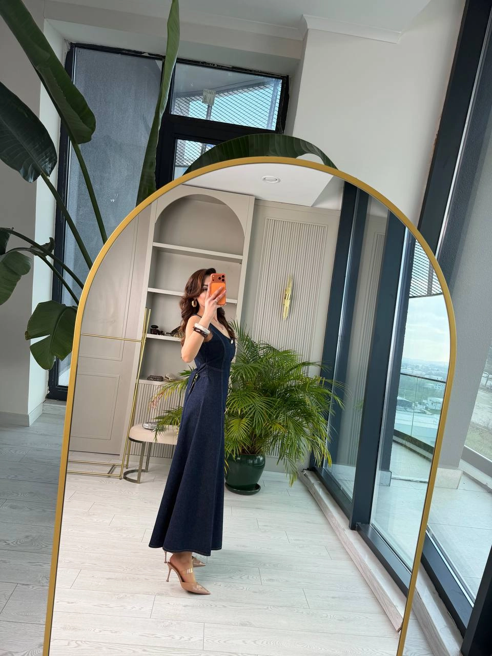 Tasarım%20Düğmeli%20Çan%20Kesim%20Premium%20Jean%20Elbise