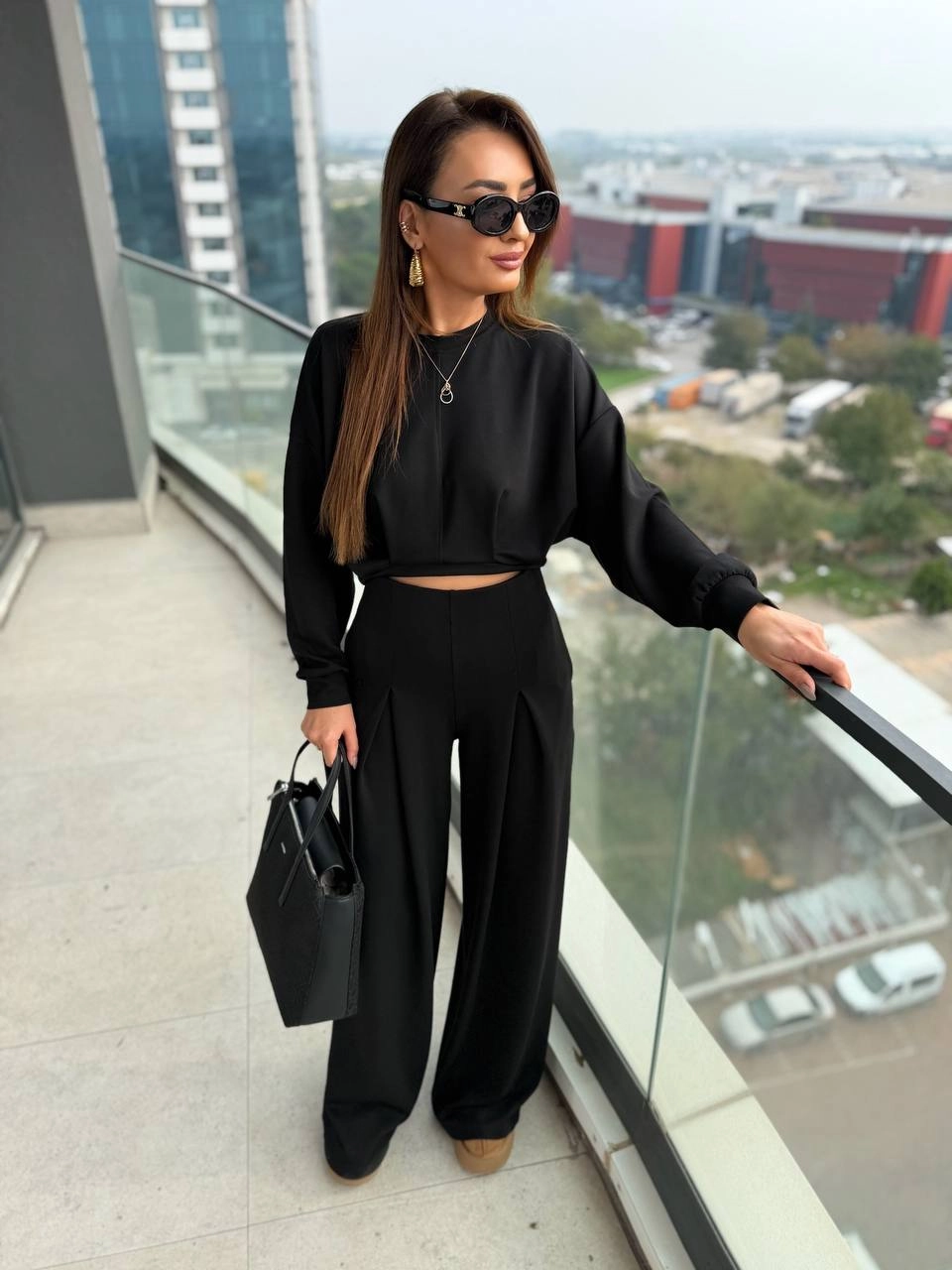 Siyah%20Oysho%20Kumaş%20Eşofman%20Takım