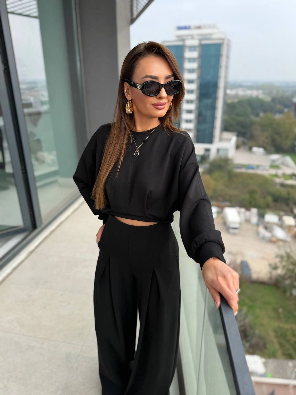 Siyah%20Oysho%20Kumaş%20Eşofman%20Takım