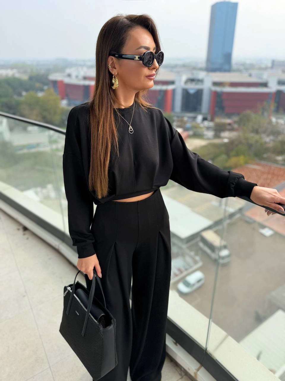 Siyah%20Oysho%20Kumaş%20Eşofman%20Takım