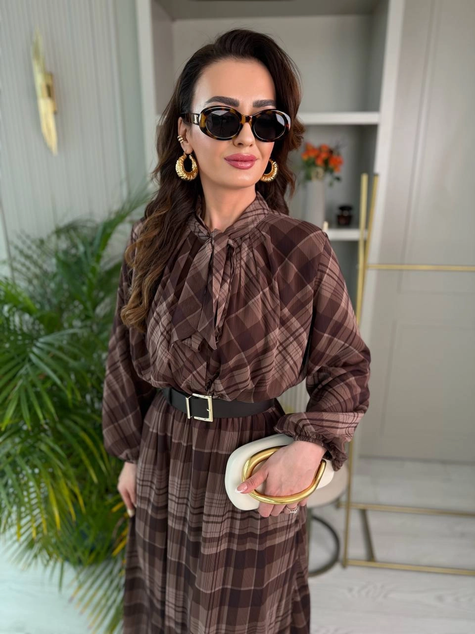 Kahverengi%20Full%20Astarlı%20Kemerli%20Lüks%20Kalite%20Şifon%20Elbise