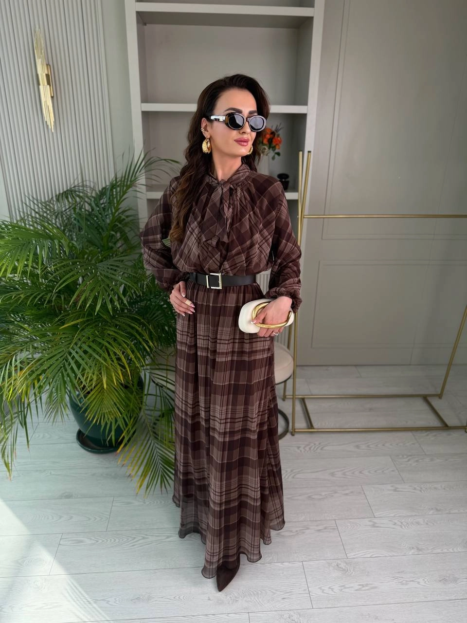 Kahverengi%20Full%20Astarlı%20Kemerli%20Lüks%20Kalite%20Şifon%20Elbise