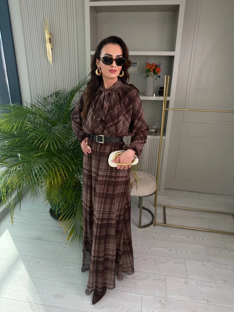 Kahverengi%20Full%20Astarlı%20Kemerli%20Lüks%20Kalite%20Şifon%20Elbise