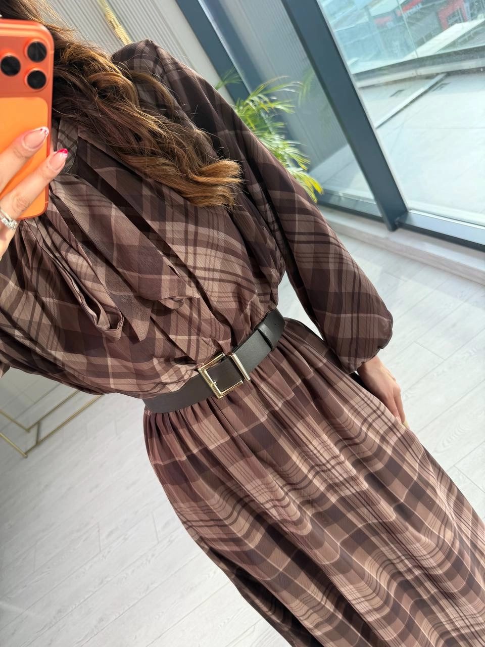 Kahverengi%20Full%20Astarlı%20Kemerli%20Lüks%20Kalite%20Şifon%20Elbise