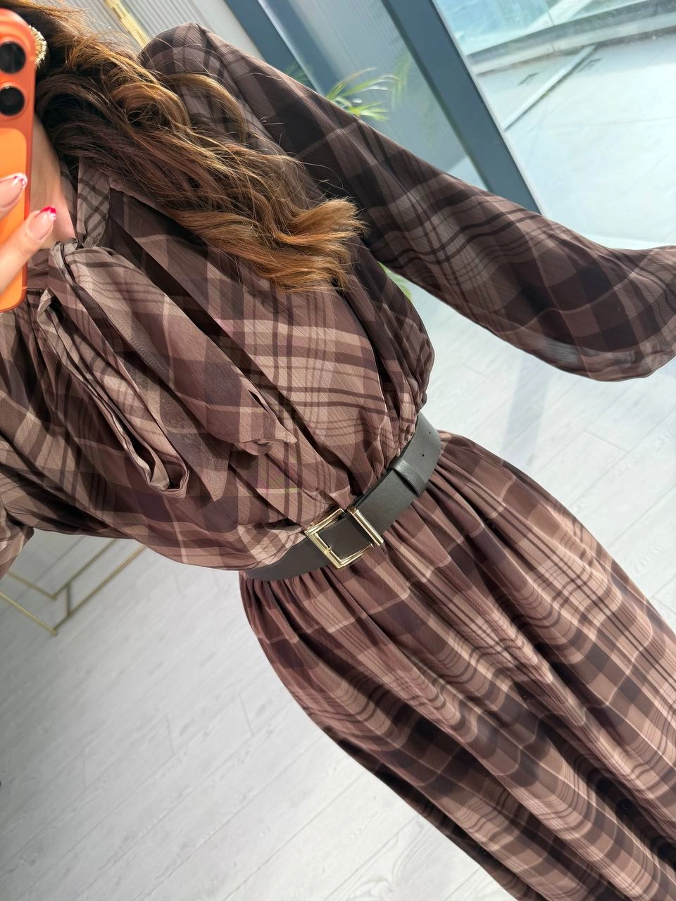 Kahverengi%20Full%20Astarlı%20Kemerli%20Lüks%20Kalite%20Şifon%20Elbise