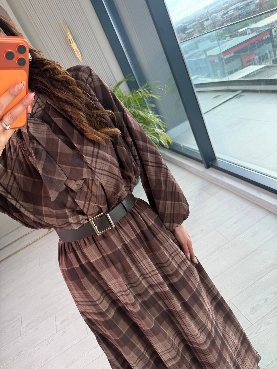 Kahverengi%20Full%20Astarlı%20Kemerli%20Lüks%20Kalite%20Şifon%20Elbise