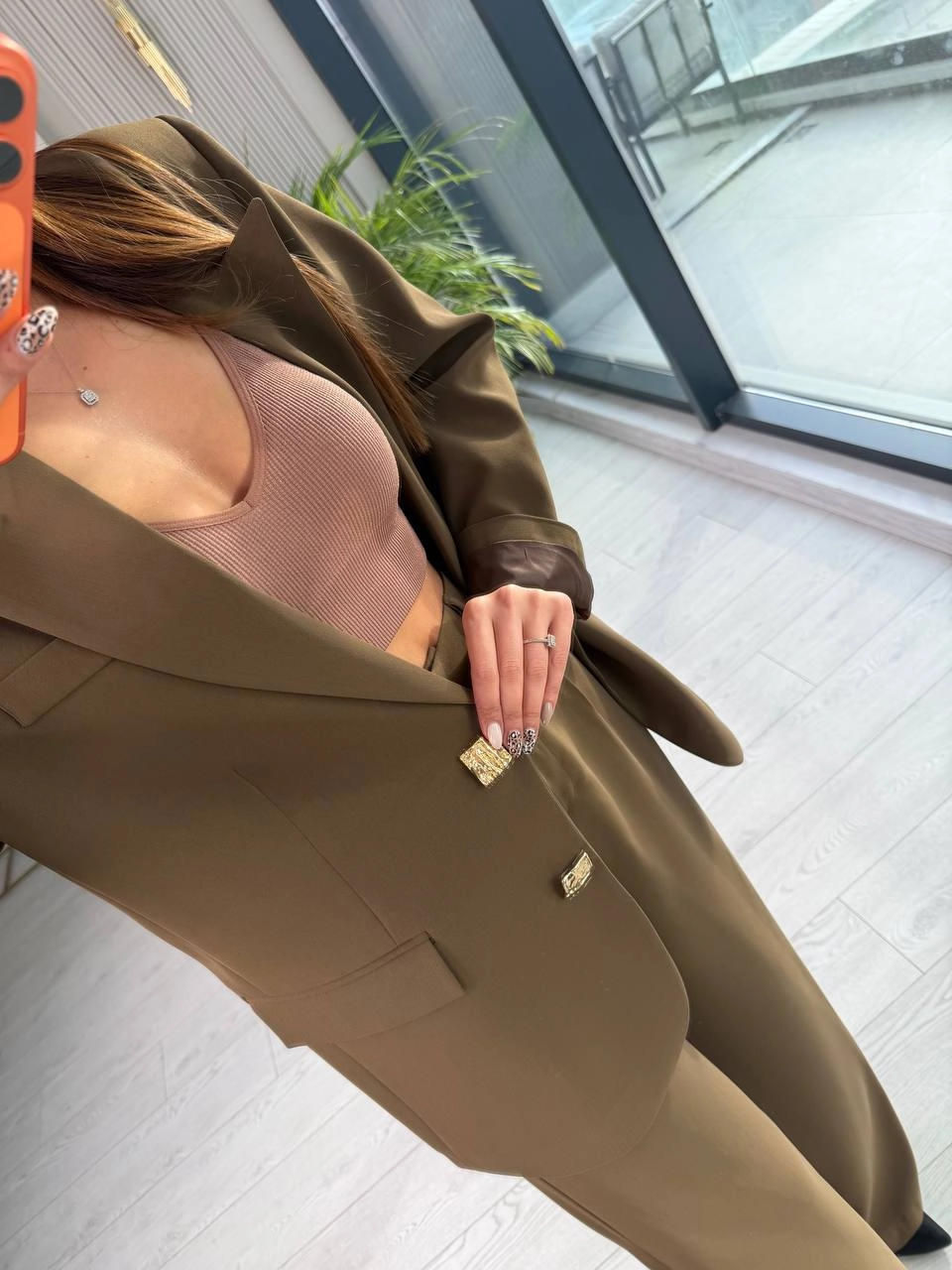 Haki%20Gold%20Düğmeli%20İthal%20Krep%20Kumaş%20Takım