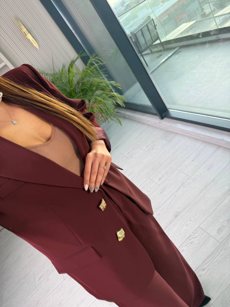 Bordo%20Gold%20Düğmeli%20İthal%20Krep%20Kumaş%20Takım