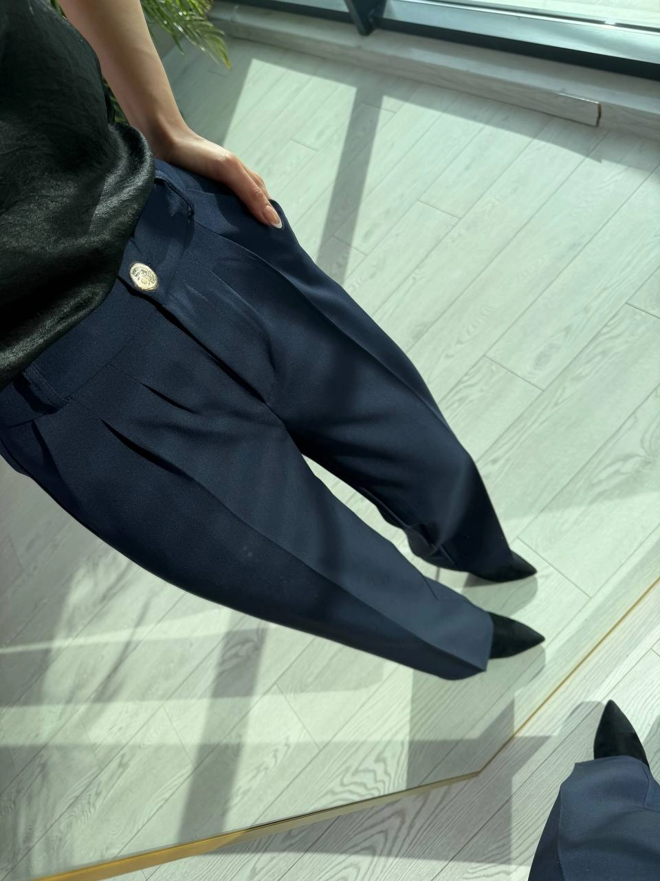 Lacivert%20Zara%20Palazzo%20Kumaş%20Pantolon