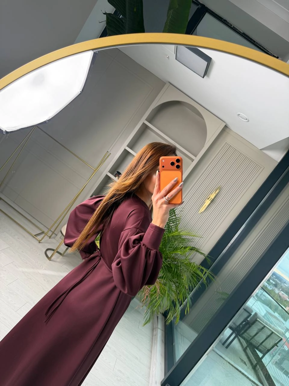 Bordo%20Gül%20Detaylı%20Scuba%20Kumaş%20Elbise