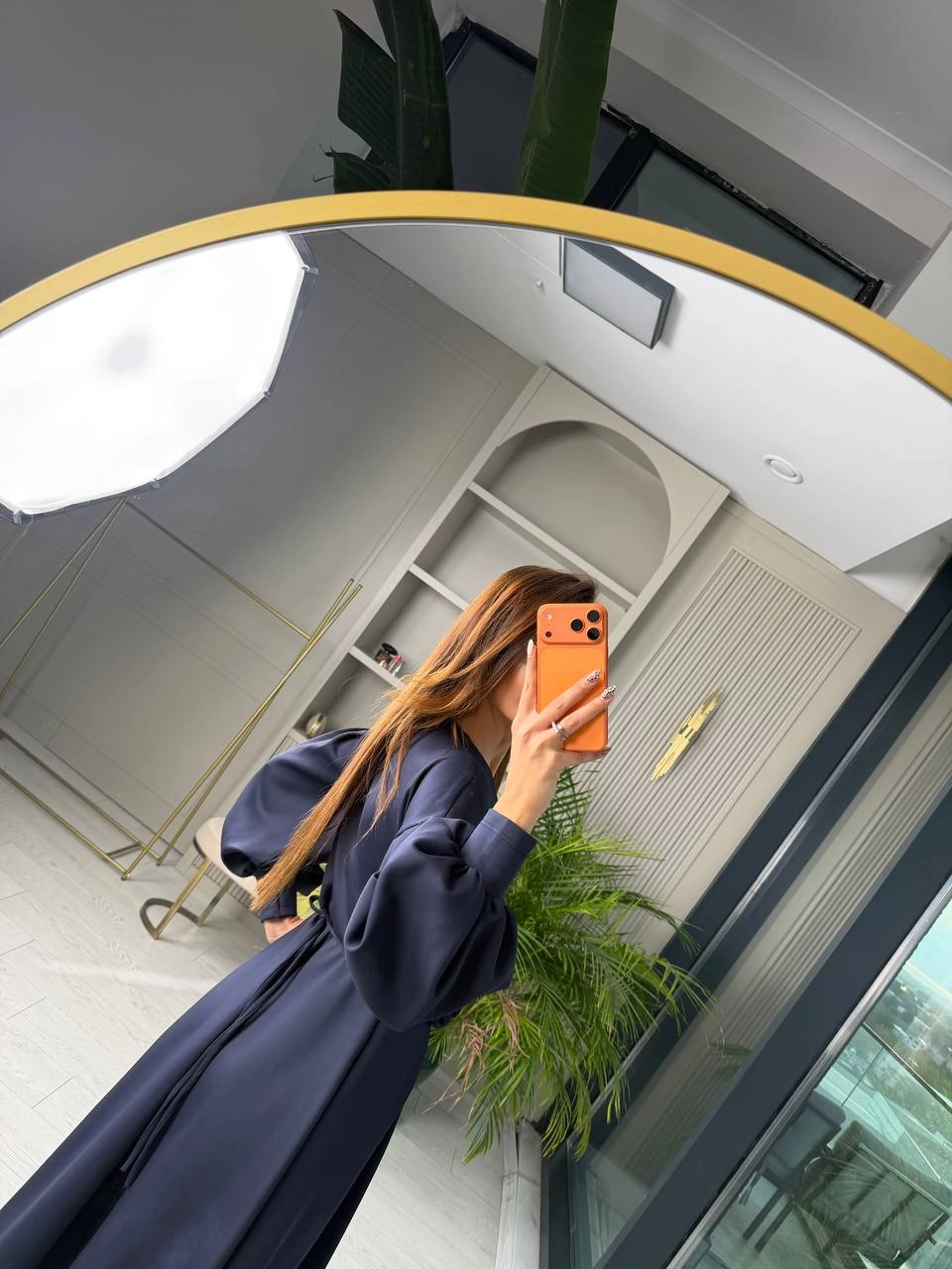 Lacivert%20Gül%20Detaylı%20Scuba%20Kumaş%20Elbise