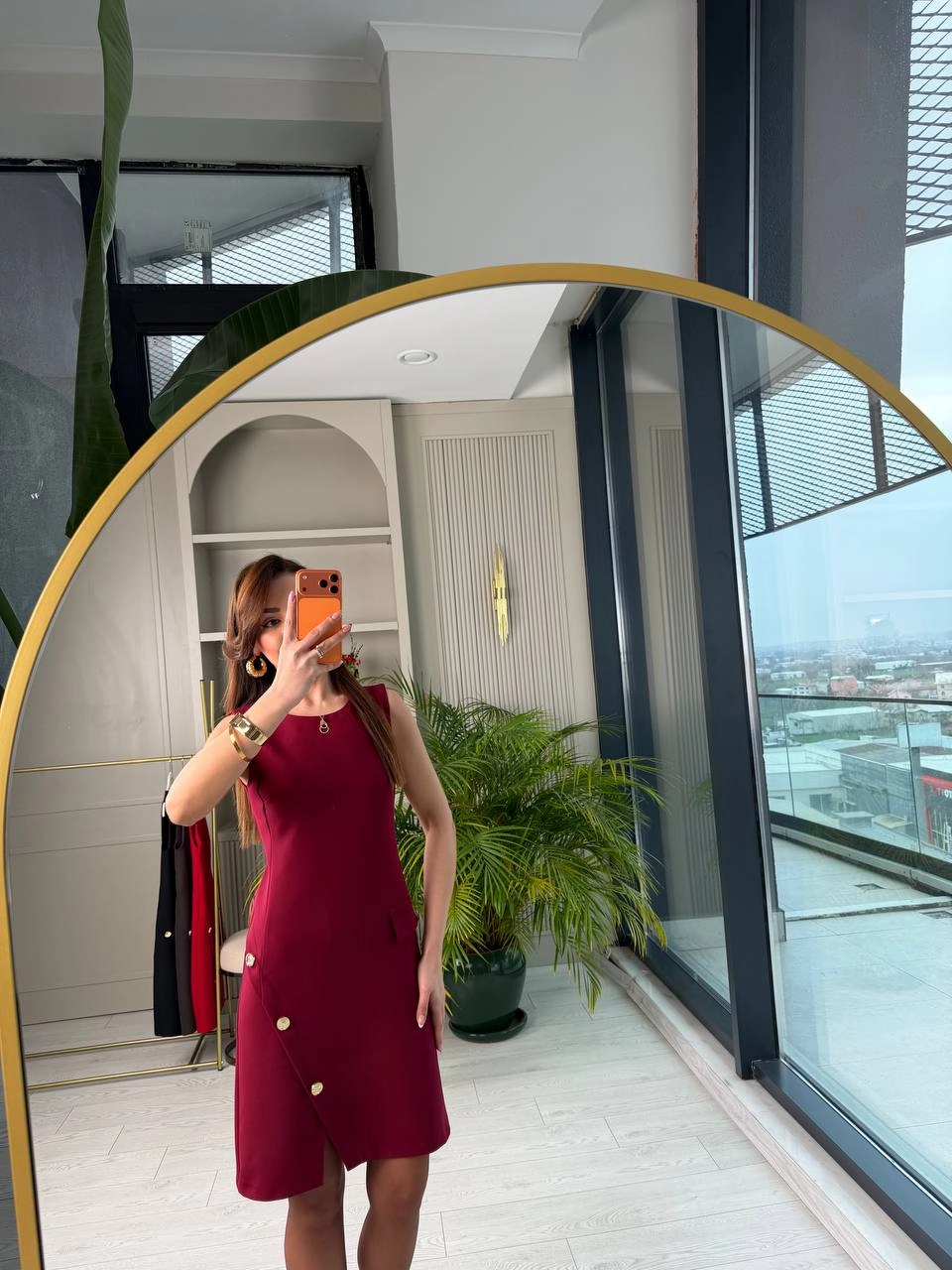 Bordo%20Düğme%20Detay%20Double%20Atlas%20Kumaş%20Elbise