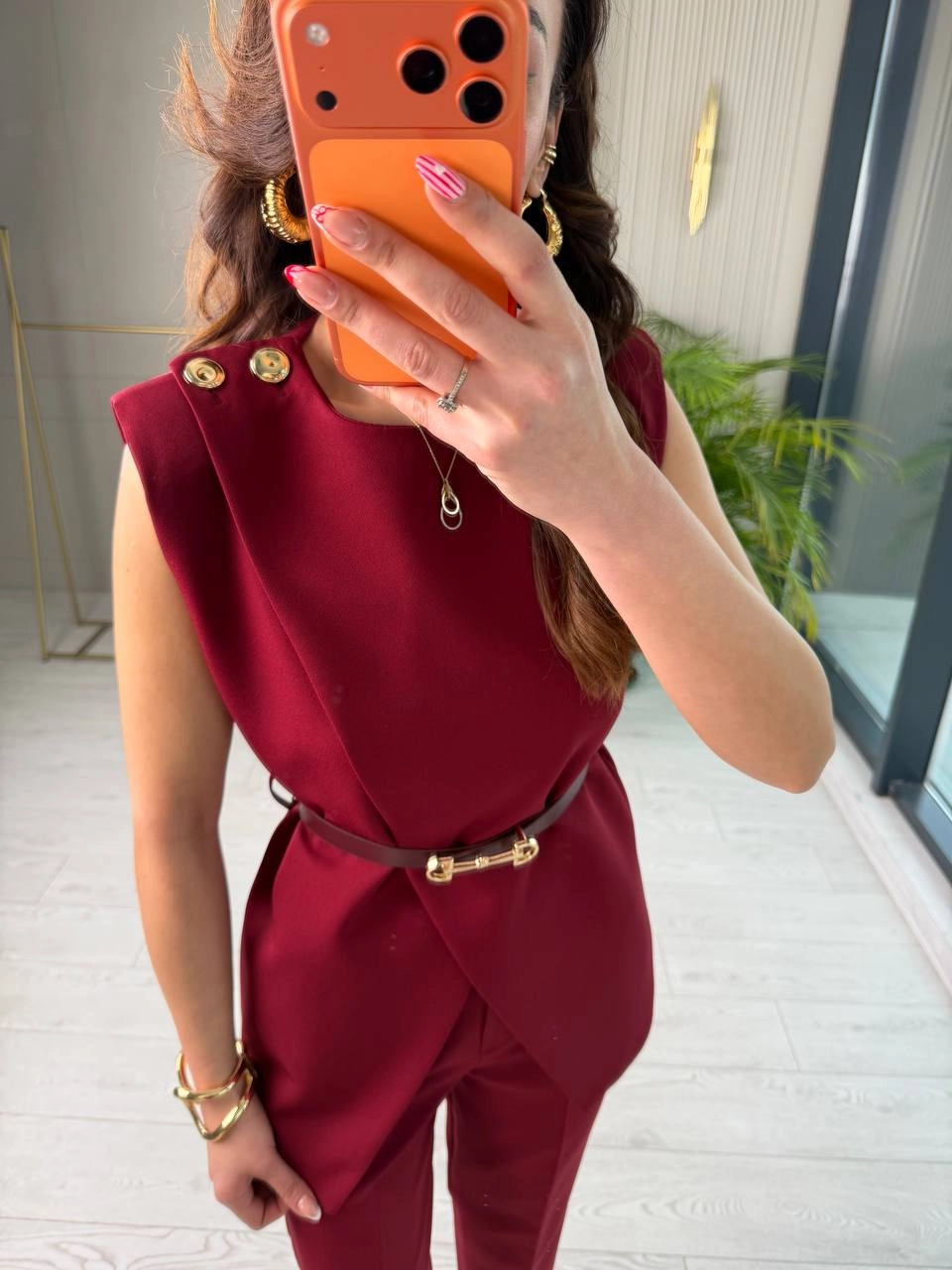 Tasarım%20Bordo%20Kemerli%20Pantolon%20Yelek%20Takım